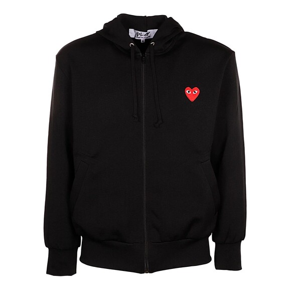 COMME DES GARCONS CDG PLAY BLACK FULL ZIP HOODIE WITH RED HEART SIZE SMALL - Picture 2 of 14